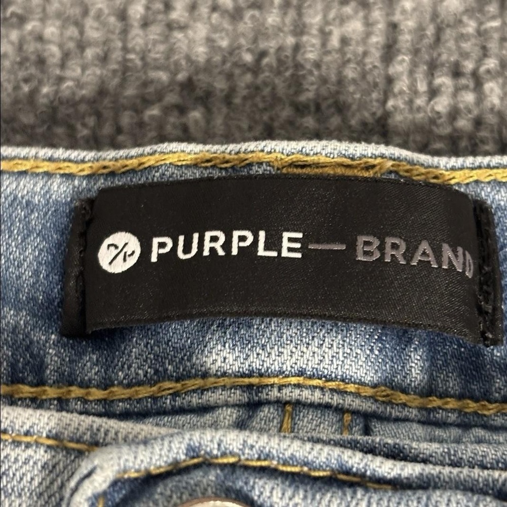 Purple Brand Jeans Mens 38x34 Light Wash Distressed Button Fly Rips FW2006JNS - Picture 4 of 16